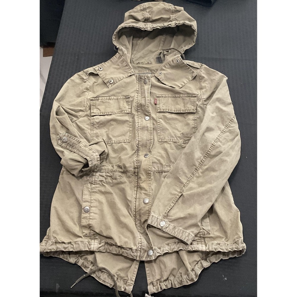 Levi's Jacket Womens Med OliveGreen Canvas Hooded Fishtail Parka Utility Pockets
